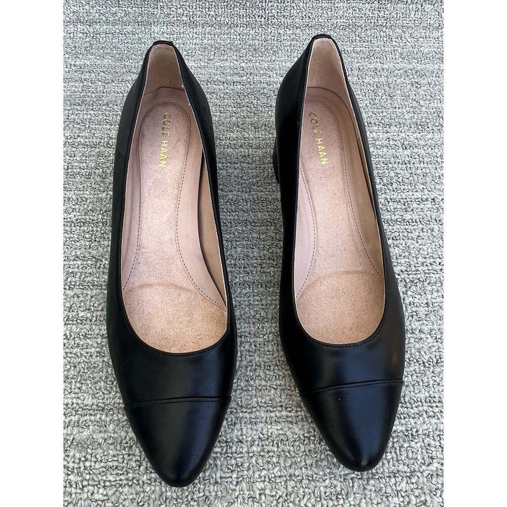 COLE HAAN Go-To Shayla Block Heel Leather Black Pumps Women's Size 7.5 US NEW